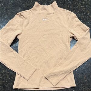 Nike Women's Tan Mock Neck Long Sleeve Tee